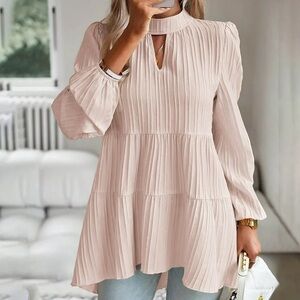 Pink Tiered Long Sleeve Top EUC